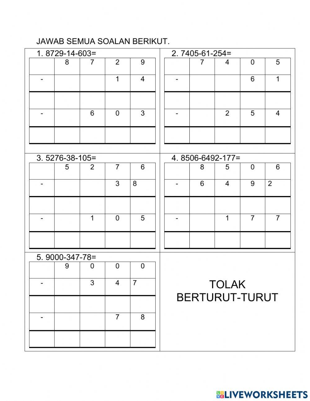 Tolak berturut dan tambah & tolak
