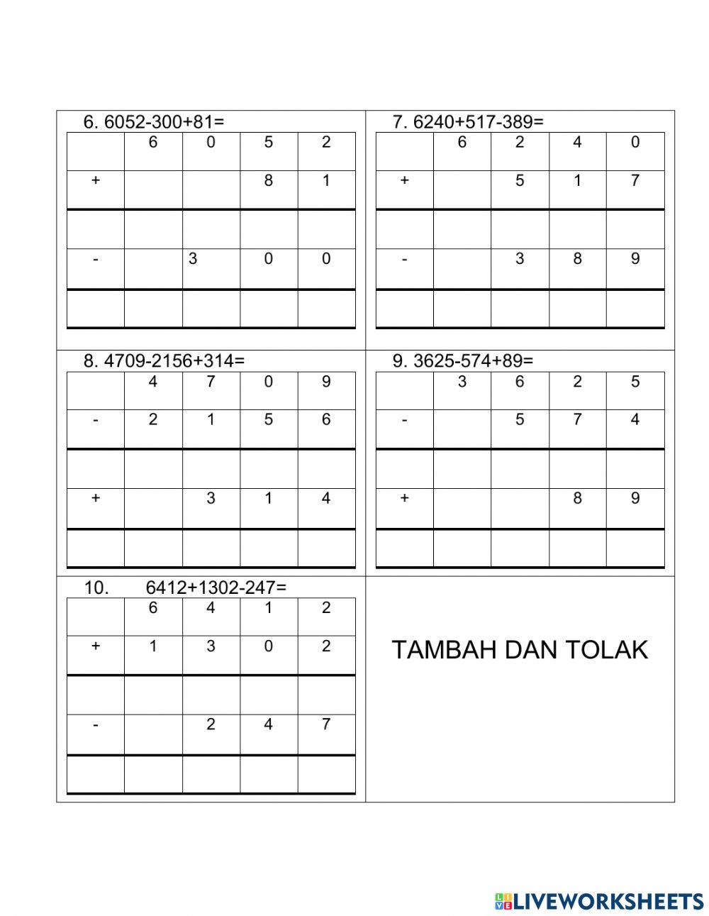 Tolak berturut dan tambah & tolak