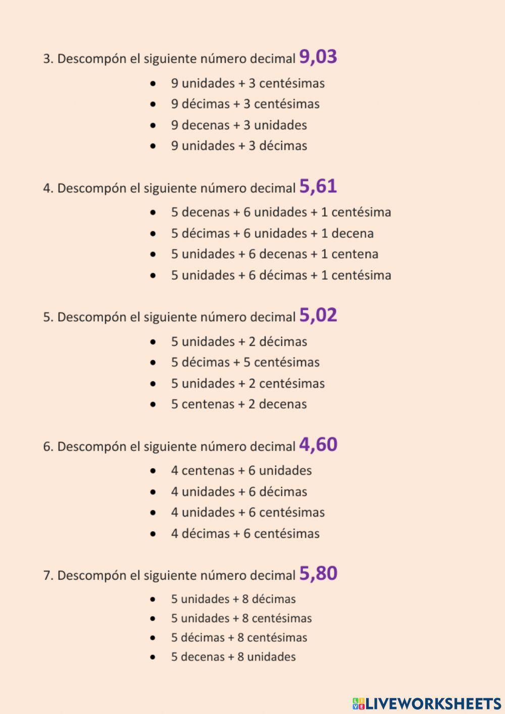 Descomposición números decimales