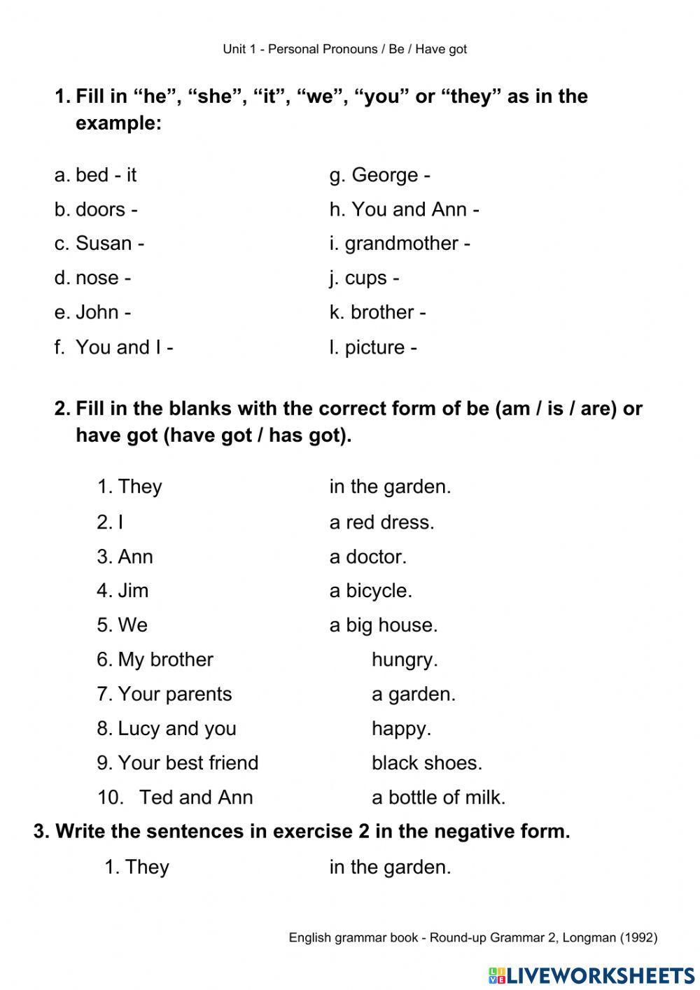 Personal pronouns - be - have got