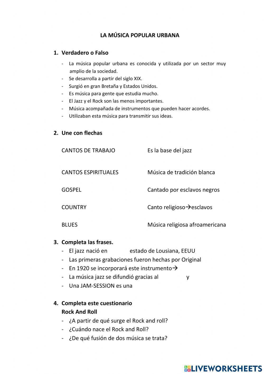 Música popular urbana: Jazz Rock y Pop