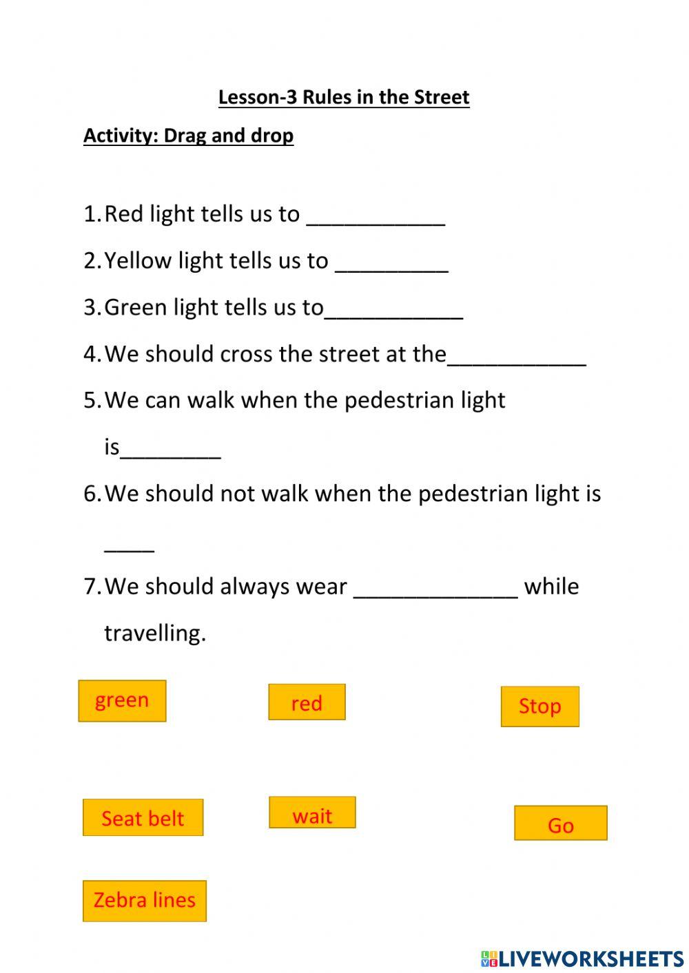 Rules in the street Live worksheet