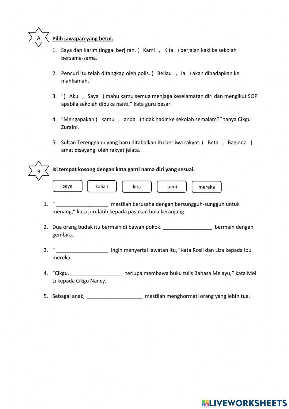 Kata ganti nama diri tahun 3