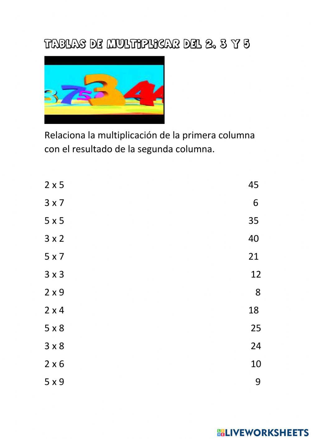 Multiplicaciones del 2, 5, 3