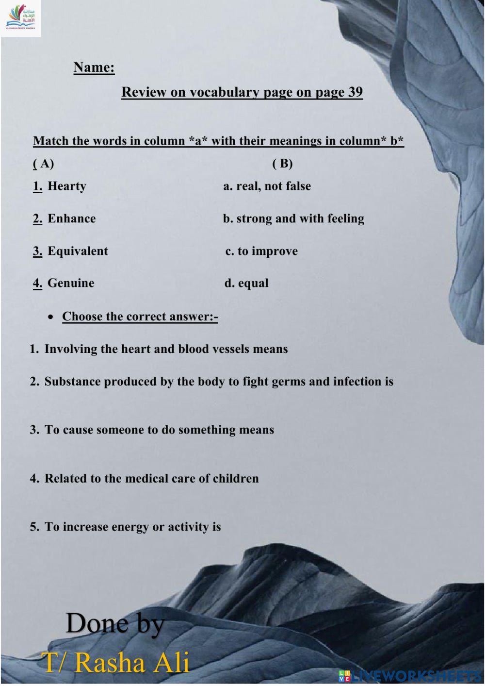 revision on vocabulary on page 39 revision on vocabulary on page 39