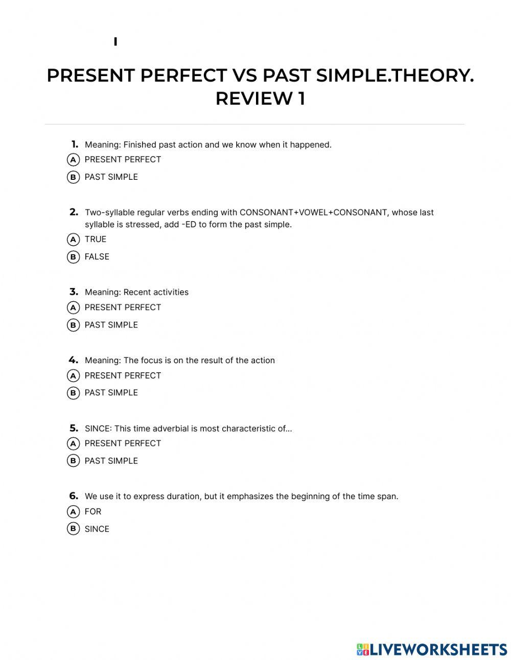Present perfect vs past simple. Theory. Review 1