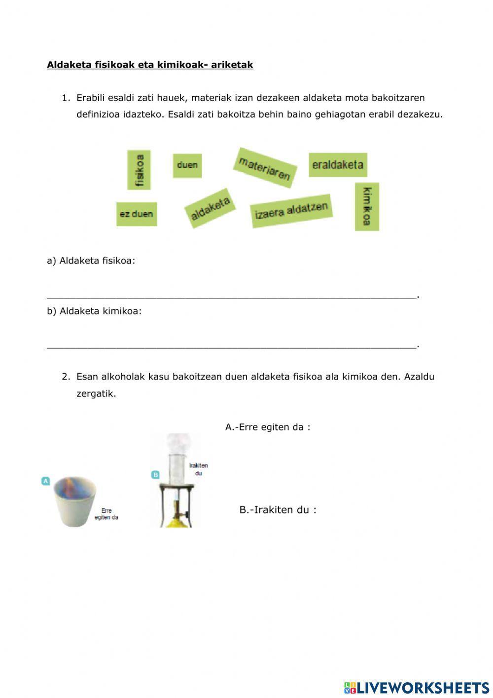 Aldaketa fisikoak eta kimikoak