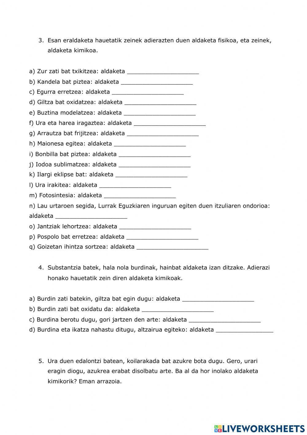 Aldaketa fisikoak eta kimikoak