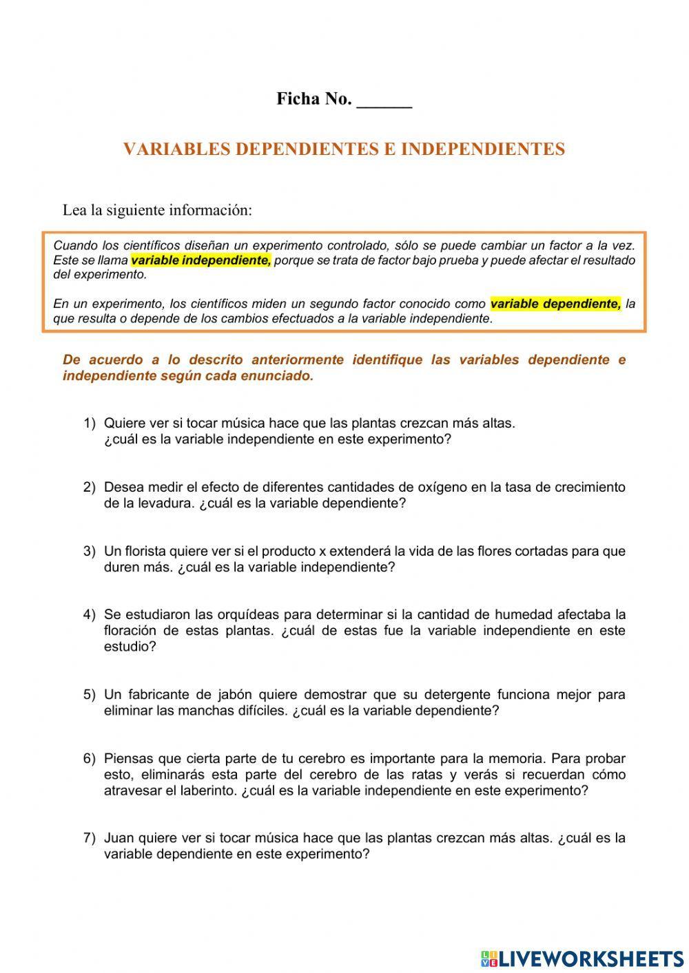 Variables dependiente e independiente