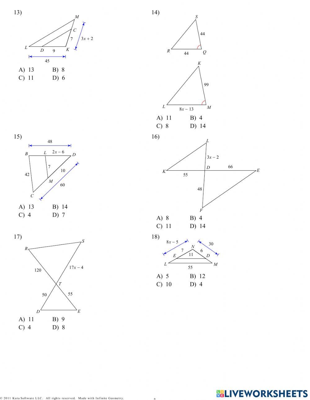 Similar Triangles Worksheet worksheet Live Worksheets