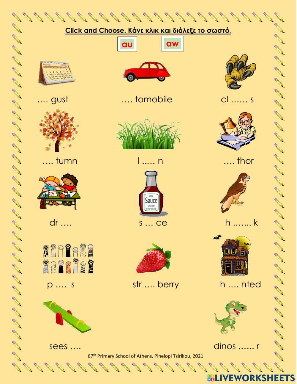 Choose the right diagraph and Read the au-, aw- words