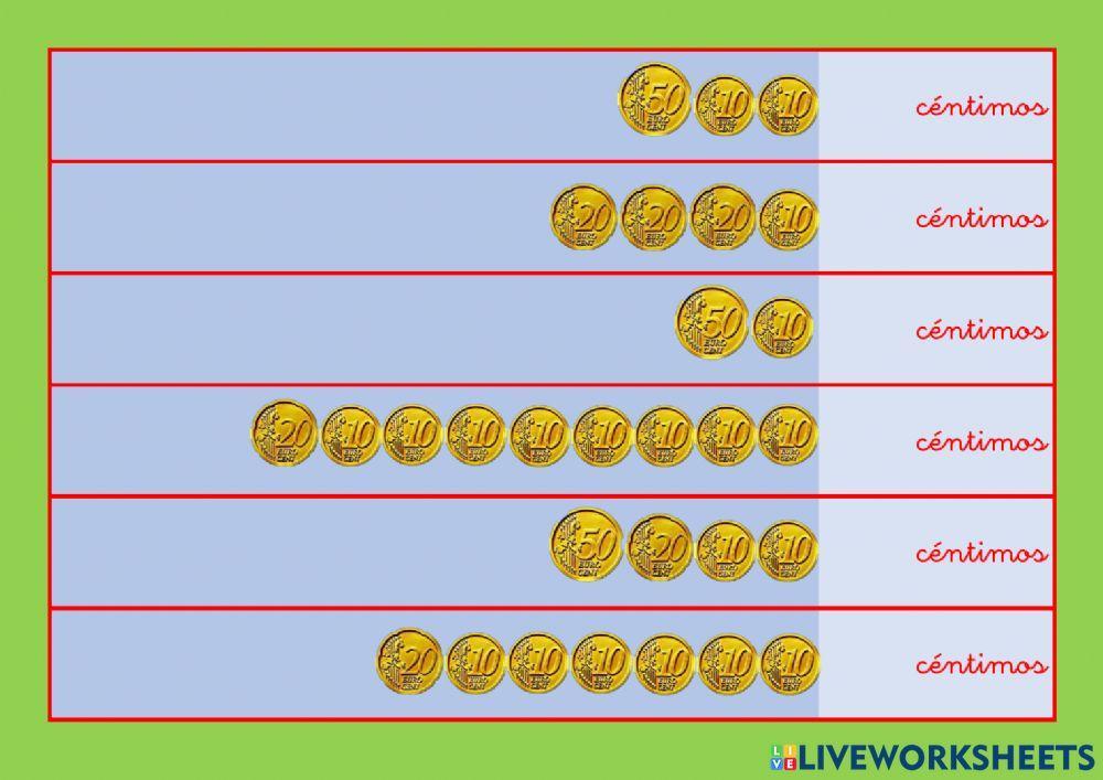 Cuento dinero con monedas de 10, 20 y 50 céntimos.(1) Cuento dinero con monedas de 10, 20 y 50 céntimos.(1)