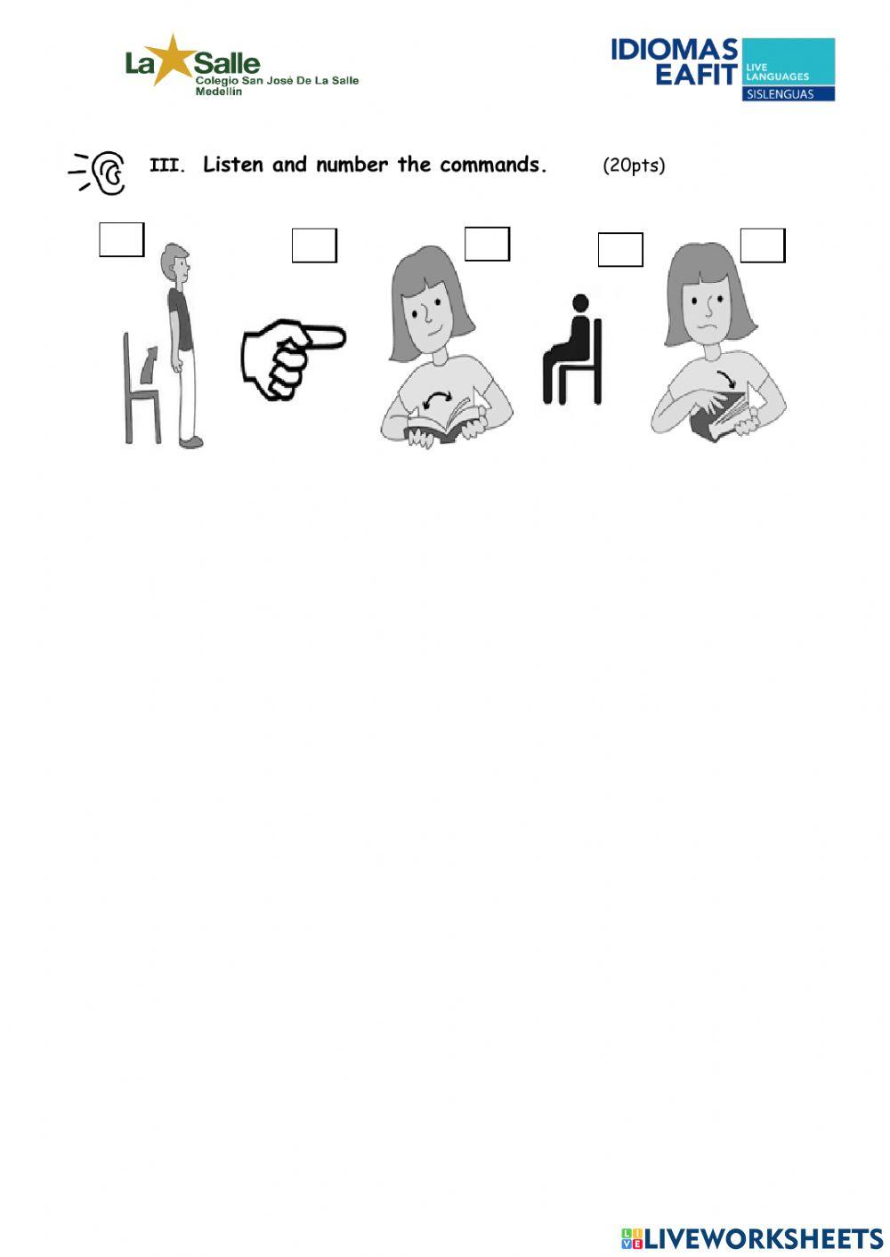 Listening quiz 2° Classroom objects and colors