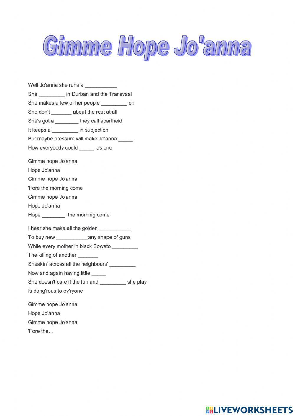 An Apartheid Song - Gimme Hope Jo'anna