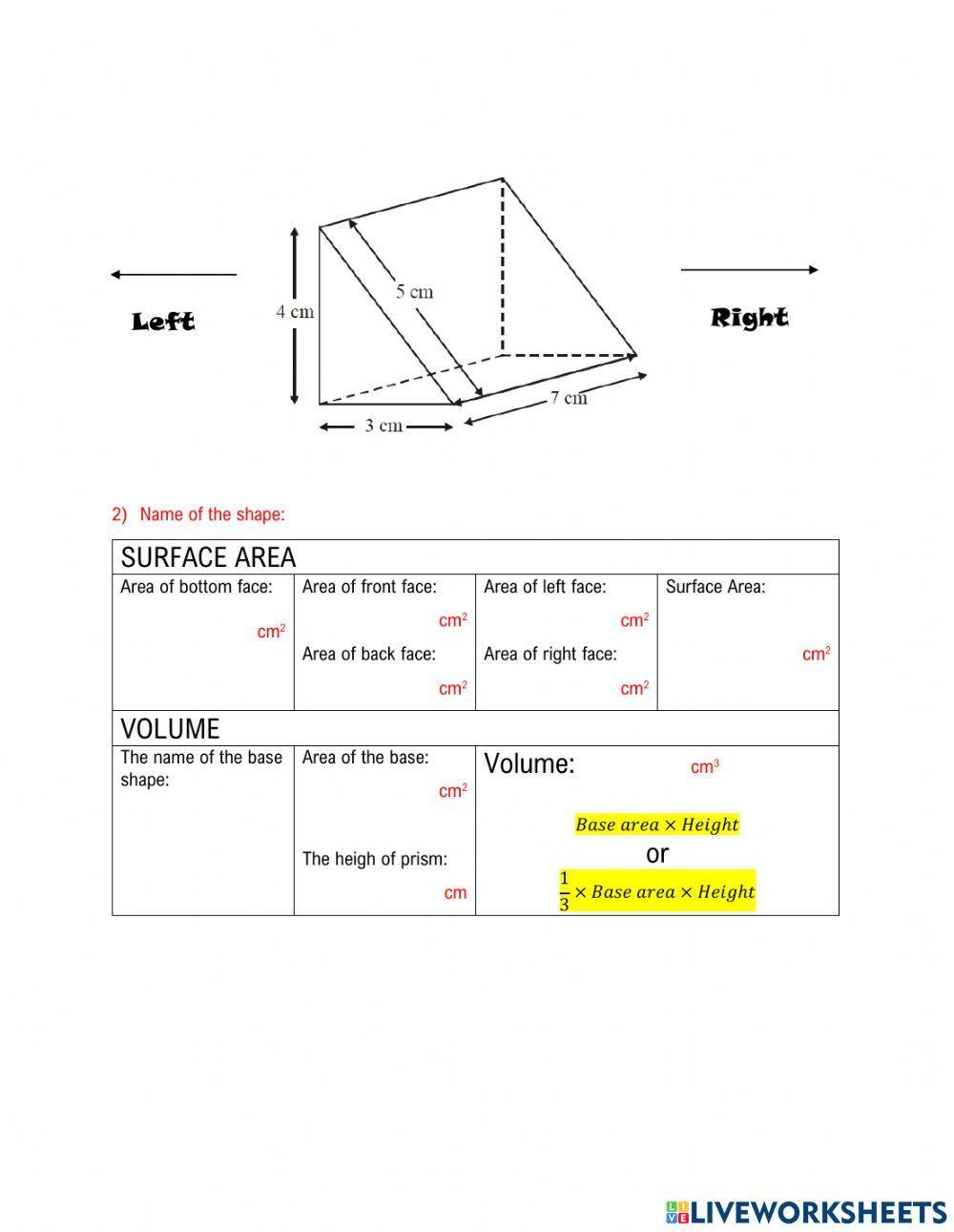 Volume and Surface Area of 3D Shapes
