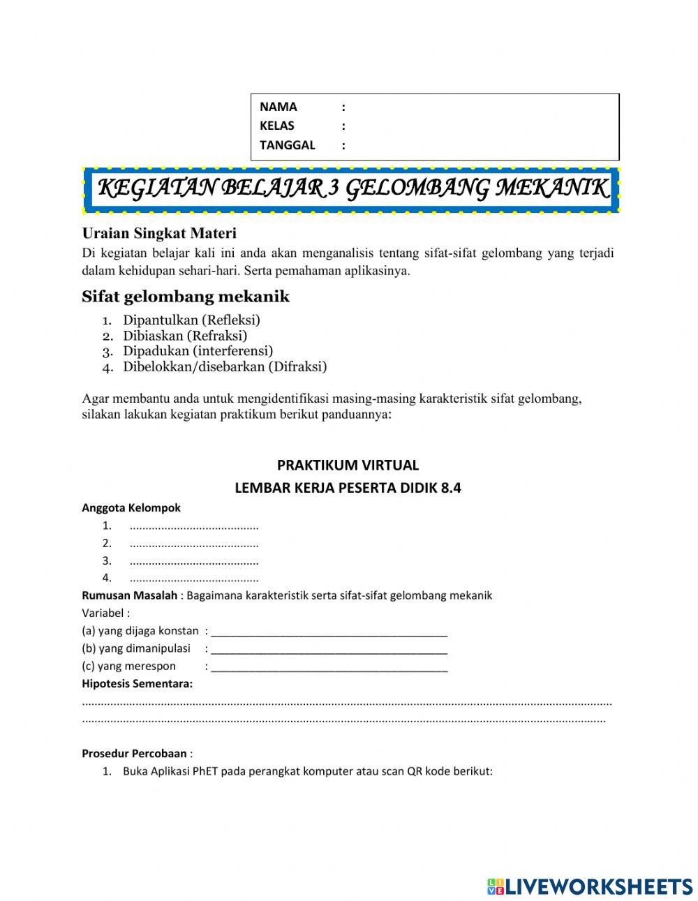 Lembar Kerja Peserta Didik KEGIATAN 3 GELOMBANG MEKANIK