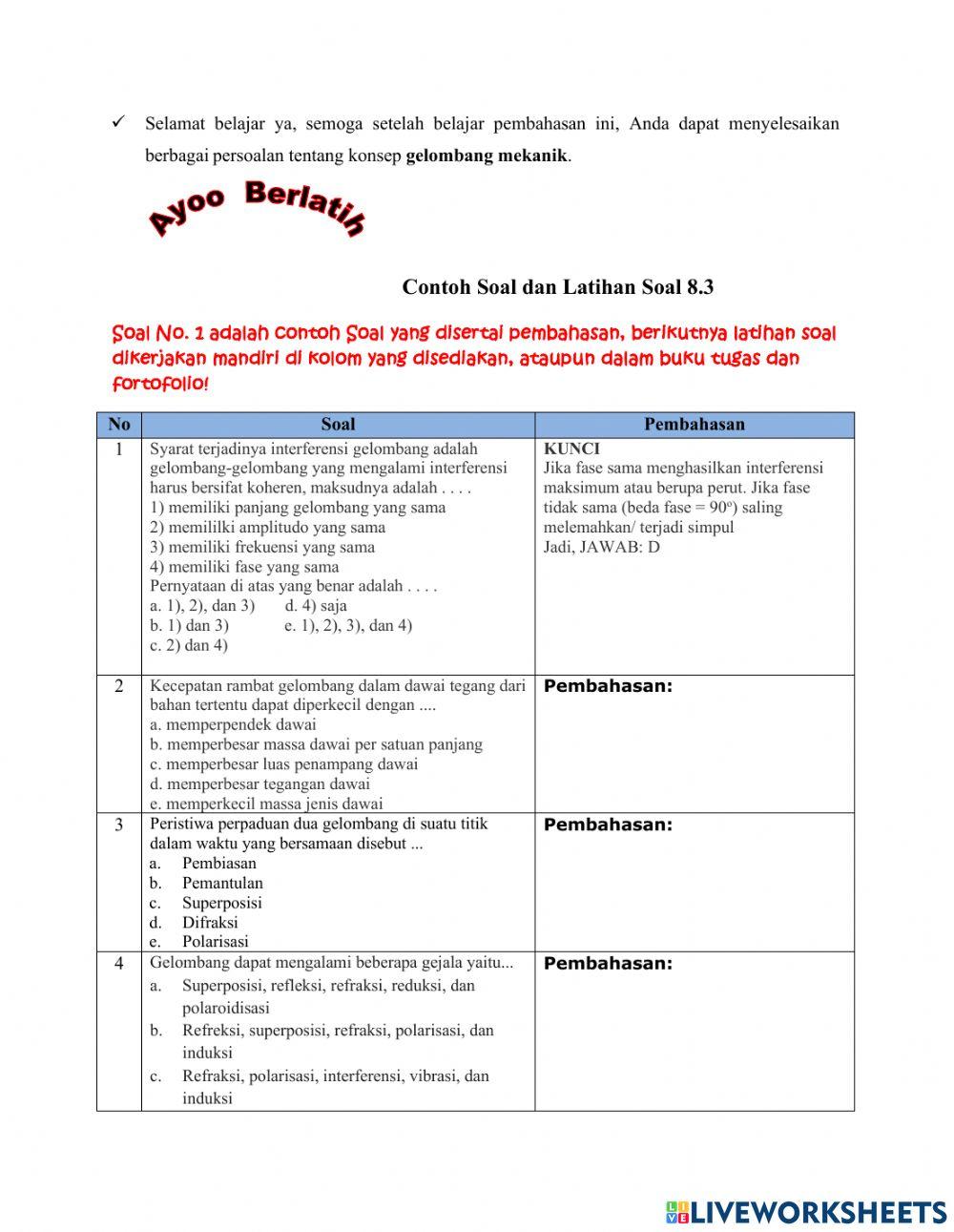 Lembar Kerja Peserta Didik KEGIATAN 3 GELOMBANG MEKANIK