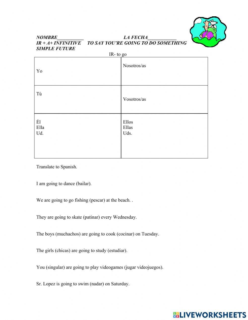 Ir a infinitive worksheet Live Worksheets