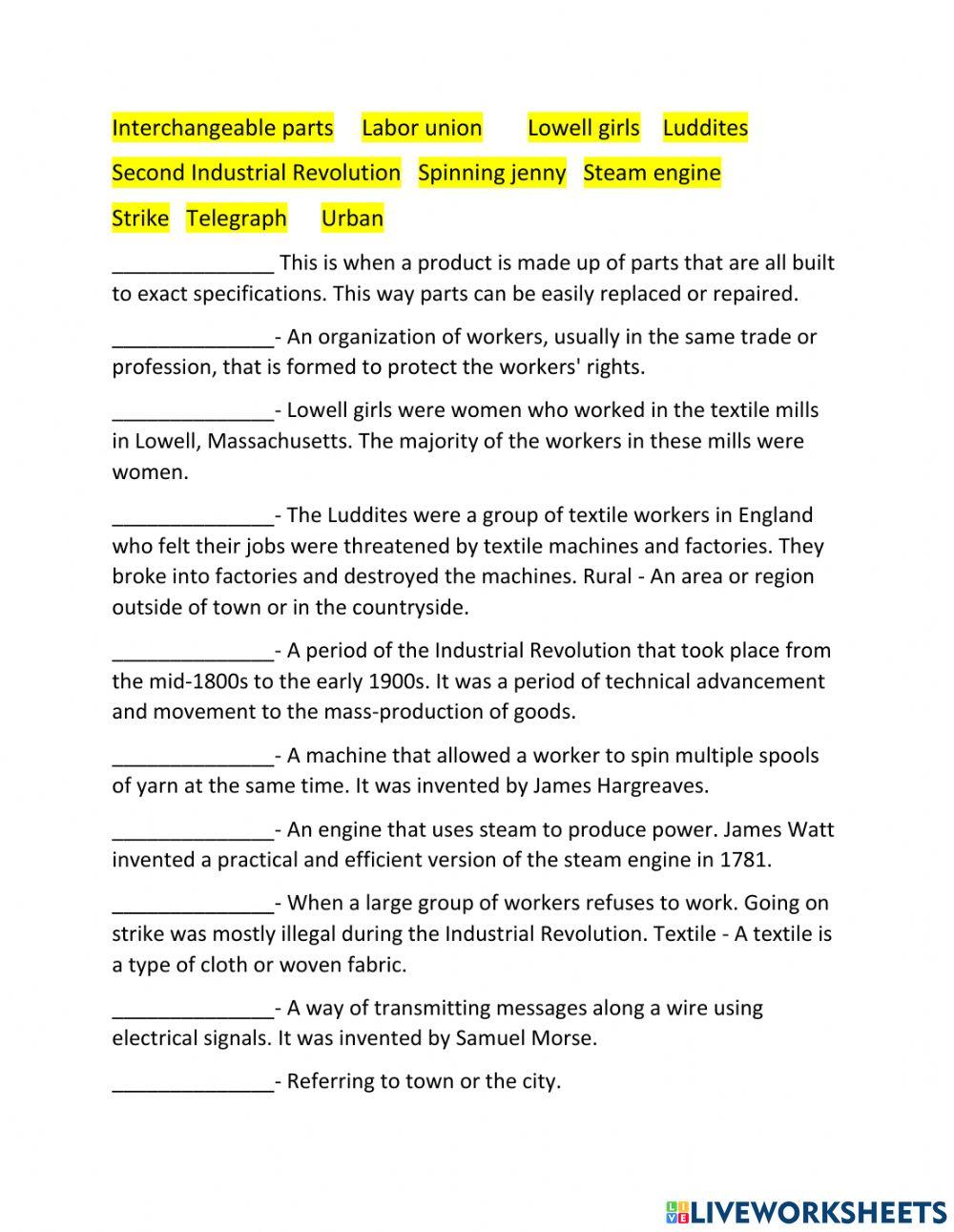 Industrial Revolution Terms Industrial Revolution Terms