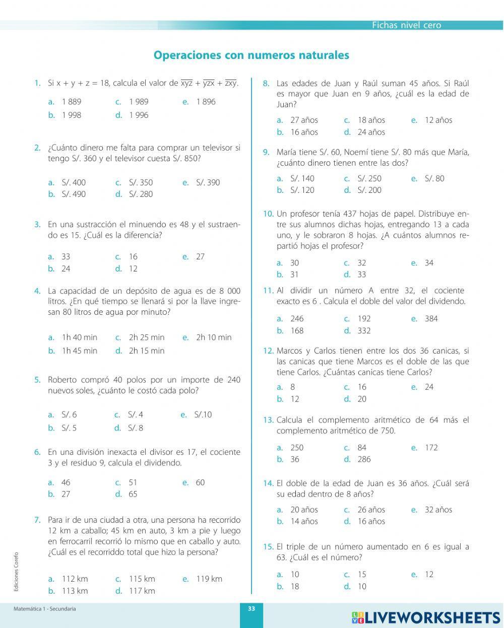 Operaciones con números naturales
