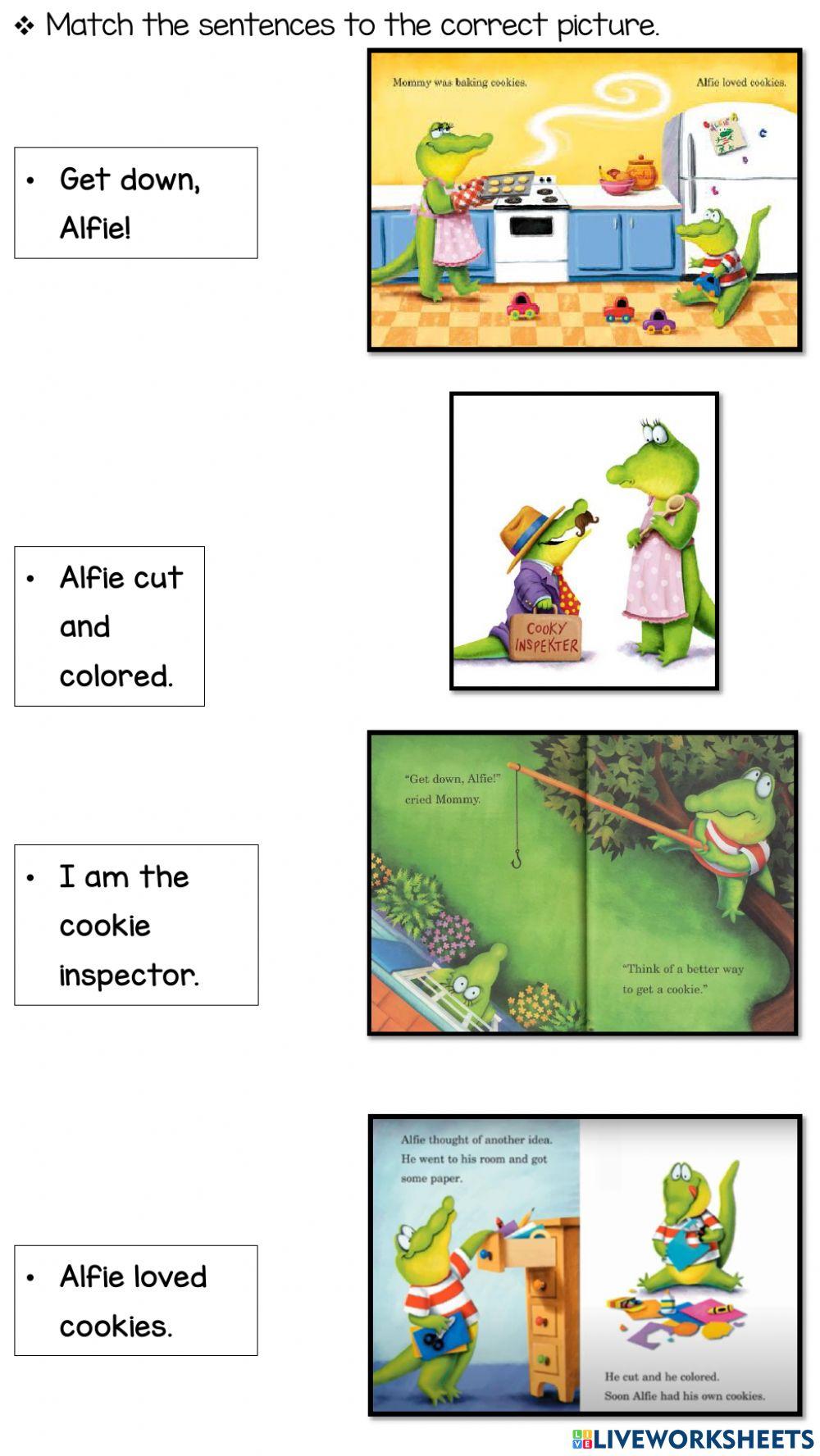 May I please have a cookie? Match the sentences to the correct picture.