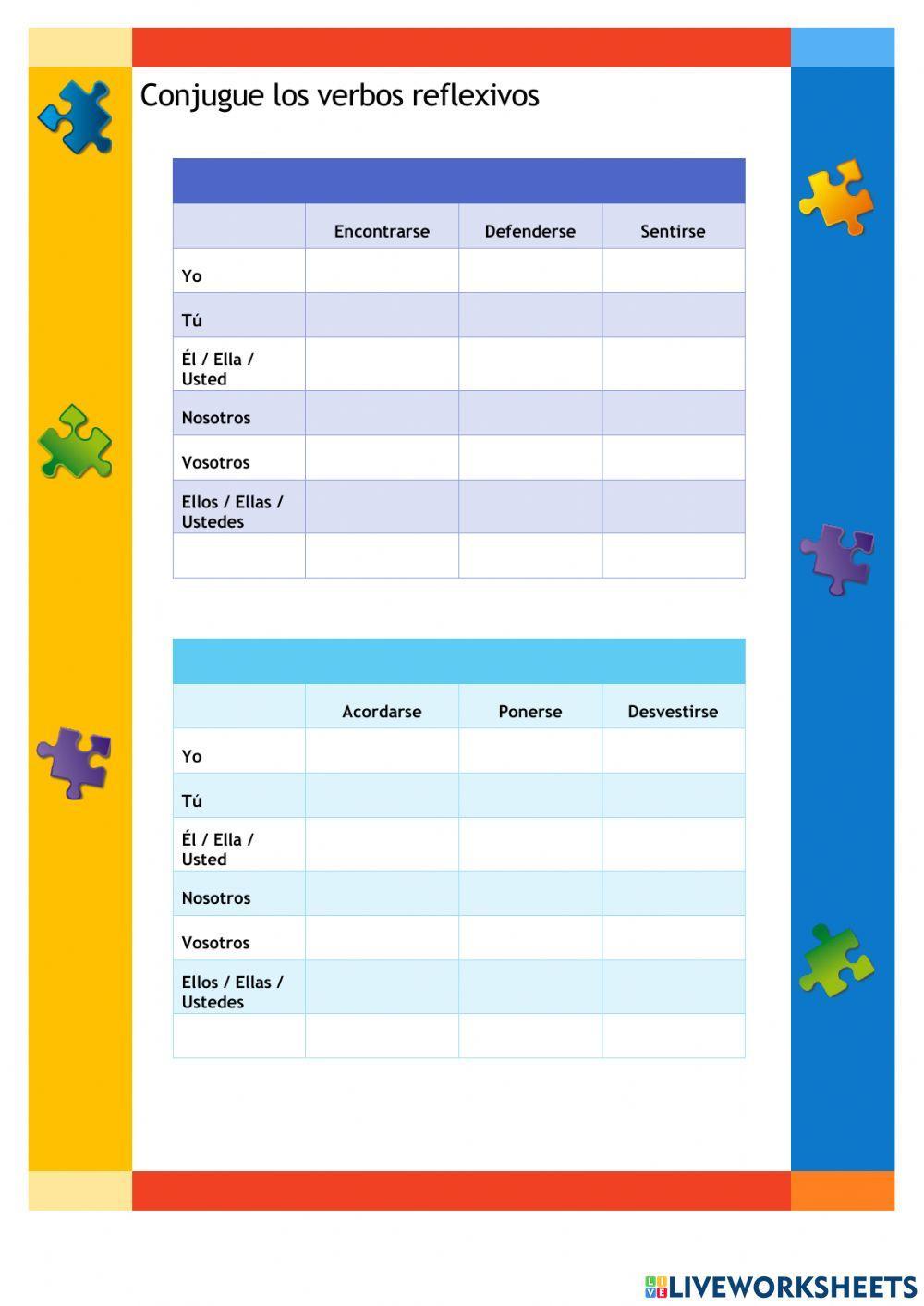 Ejercicios con Verbos Reflesivos