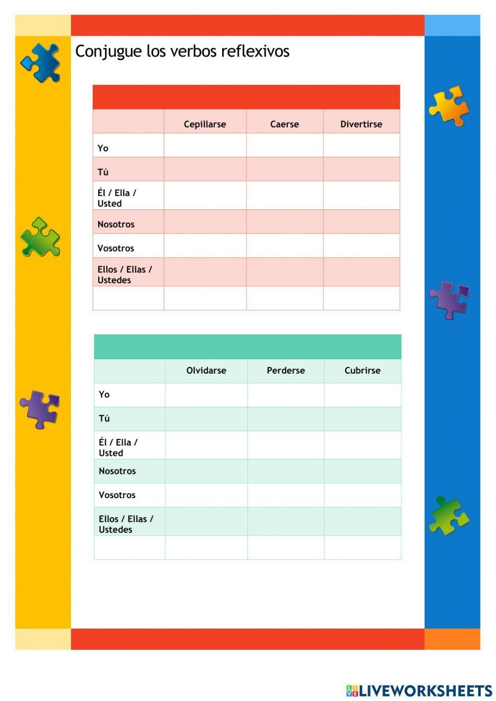 Ejercicios con Verbos Reflesivos