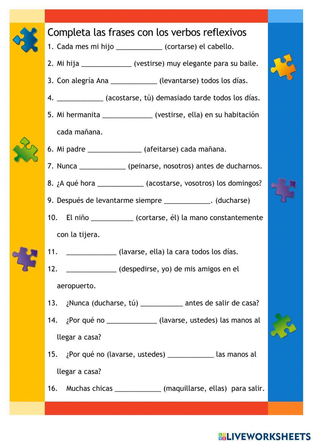 Ejercicios con Verbos Reflesivos