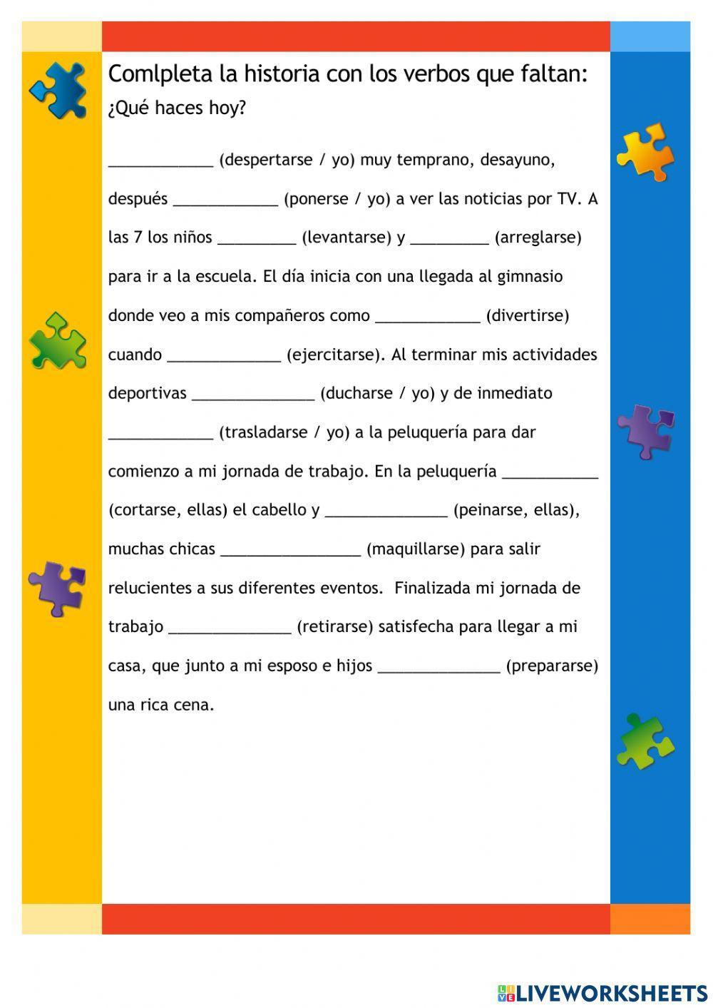 Ejercicios con Verbos Reflesivos