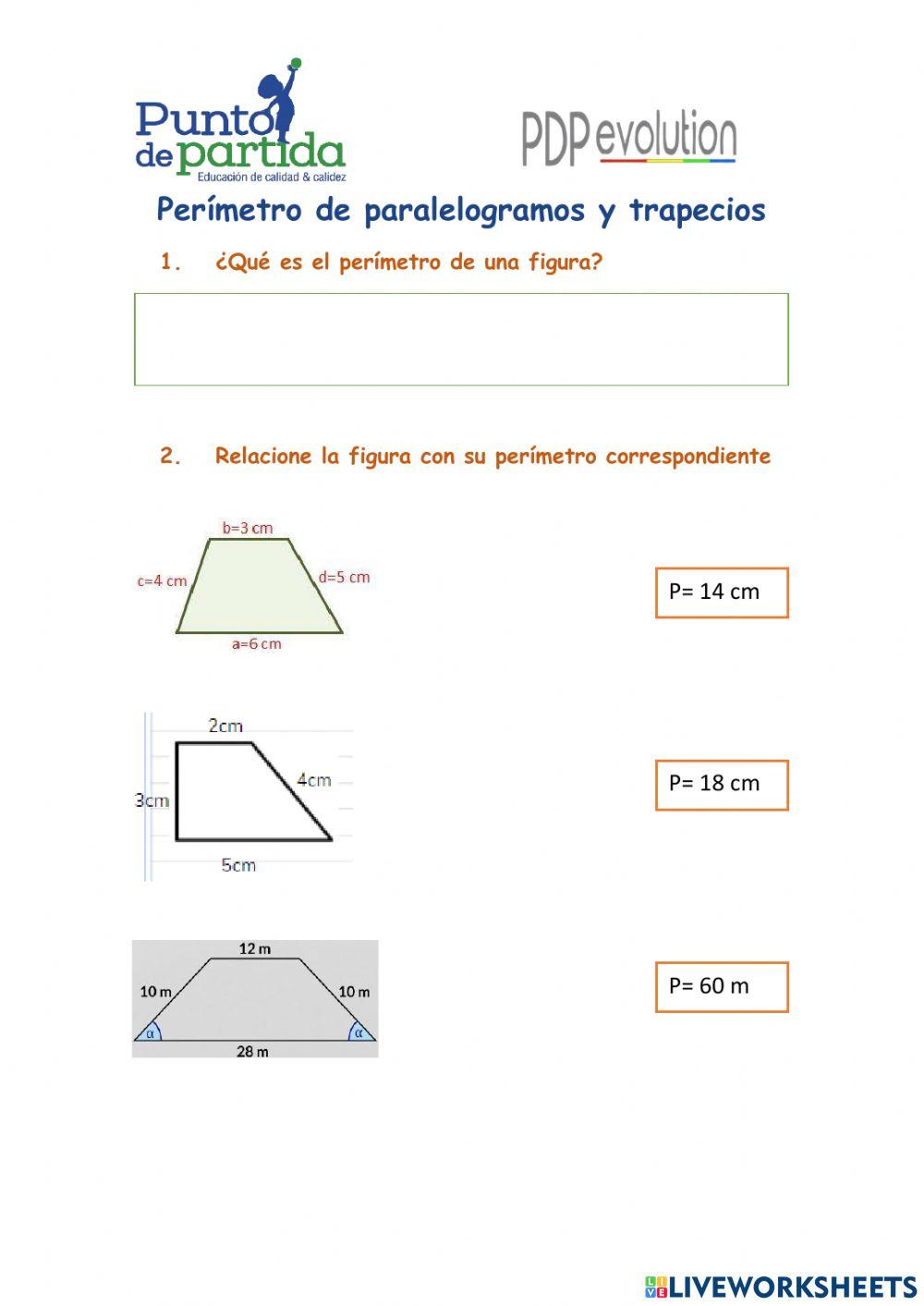 Perímetro de trapecios y paralelogramos