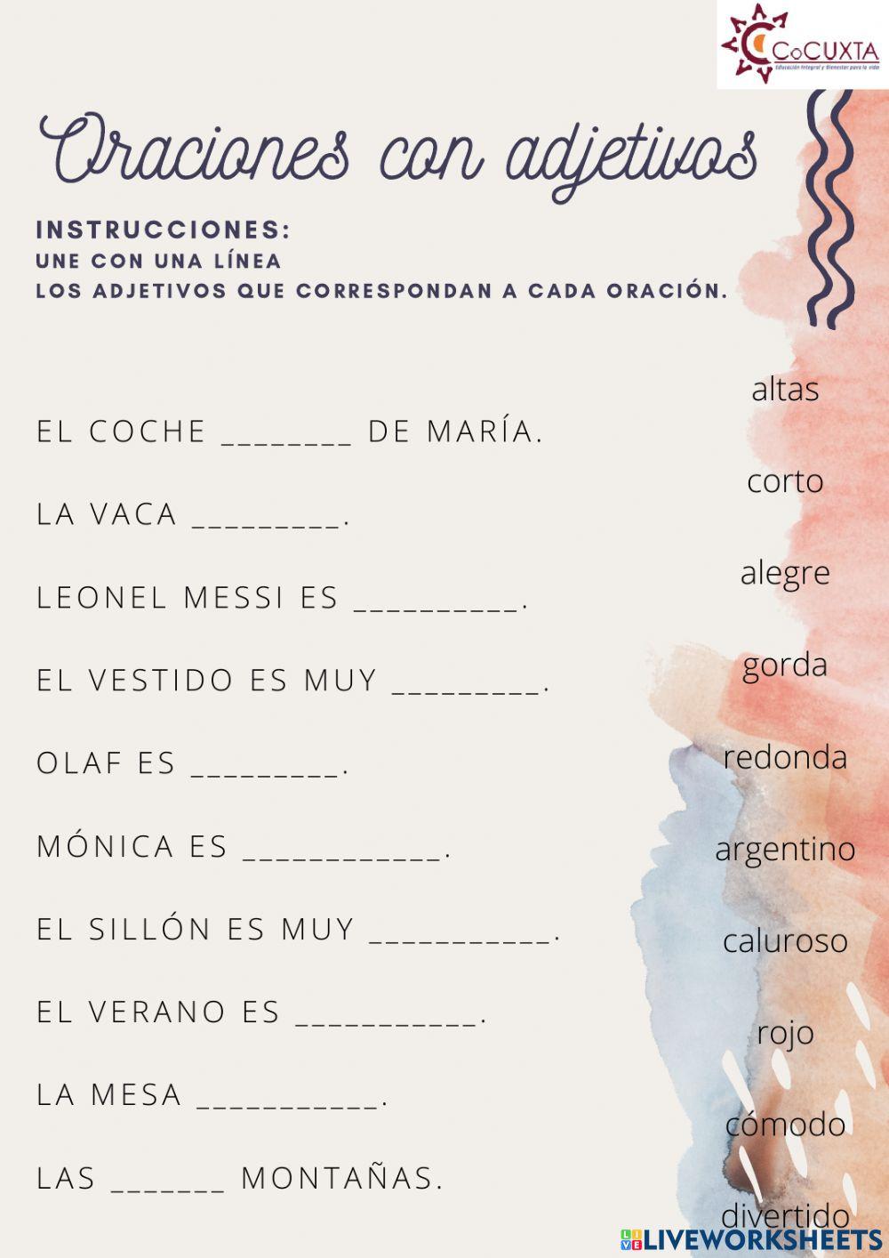 Oraciones con adjetivos