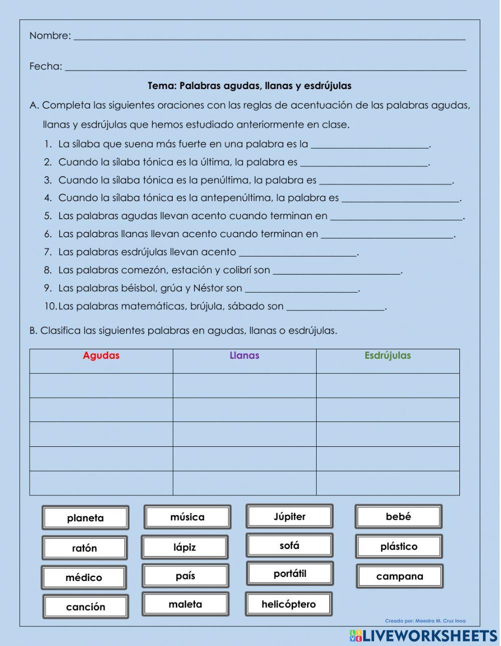 Agudas, Llanas y Esdrújulas