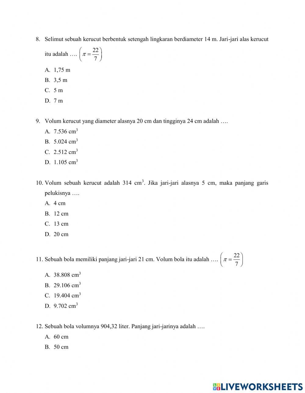 Ulangan harian bab vi bangun ruang sisi lengkung