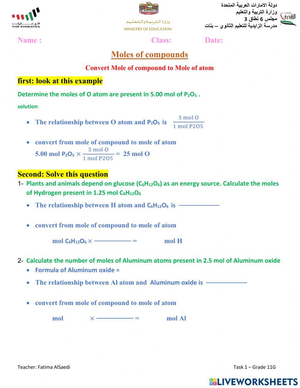 Moles of compounds