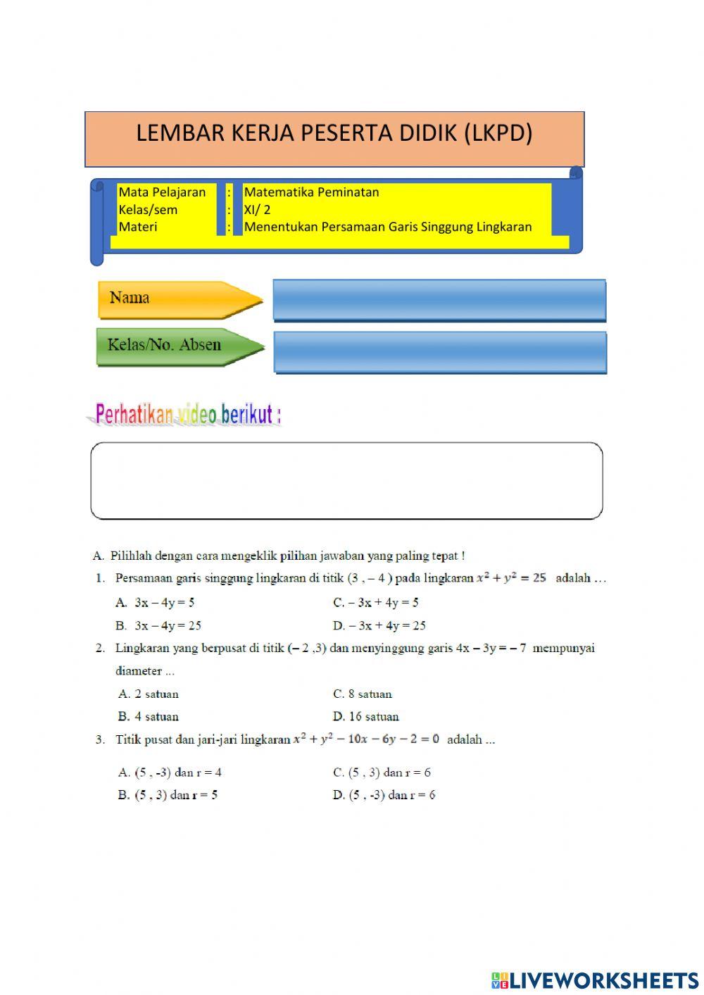 Persamaan garis singgung lingkaran