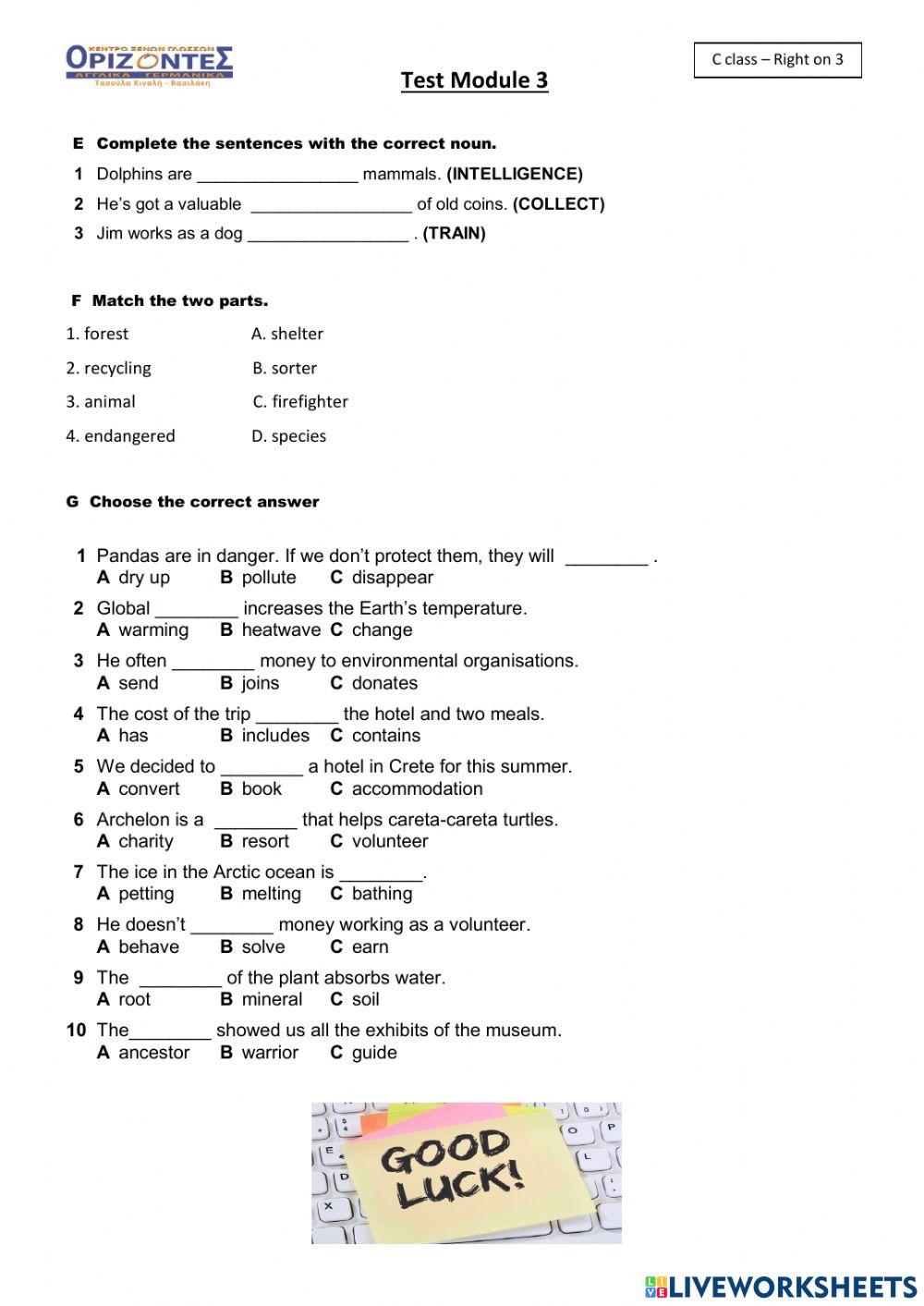 Right on 3. Test Module 3. C class