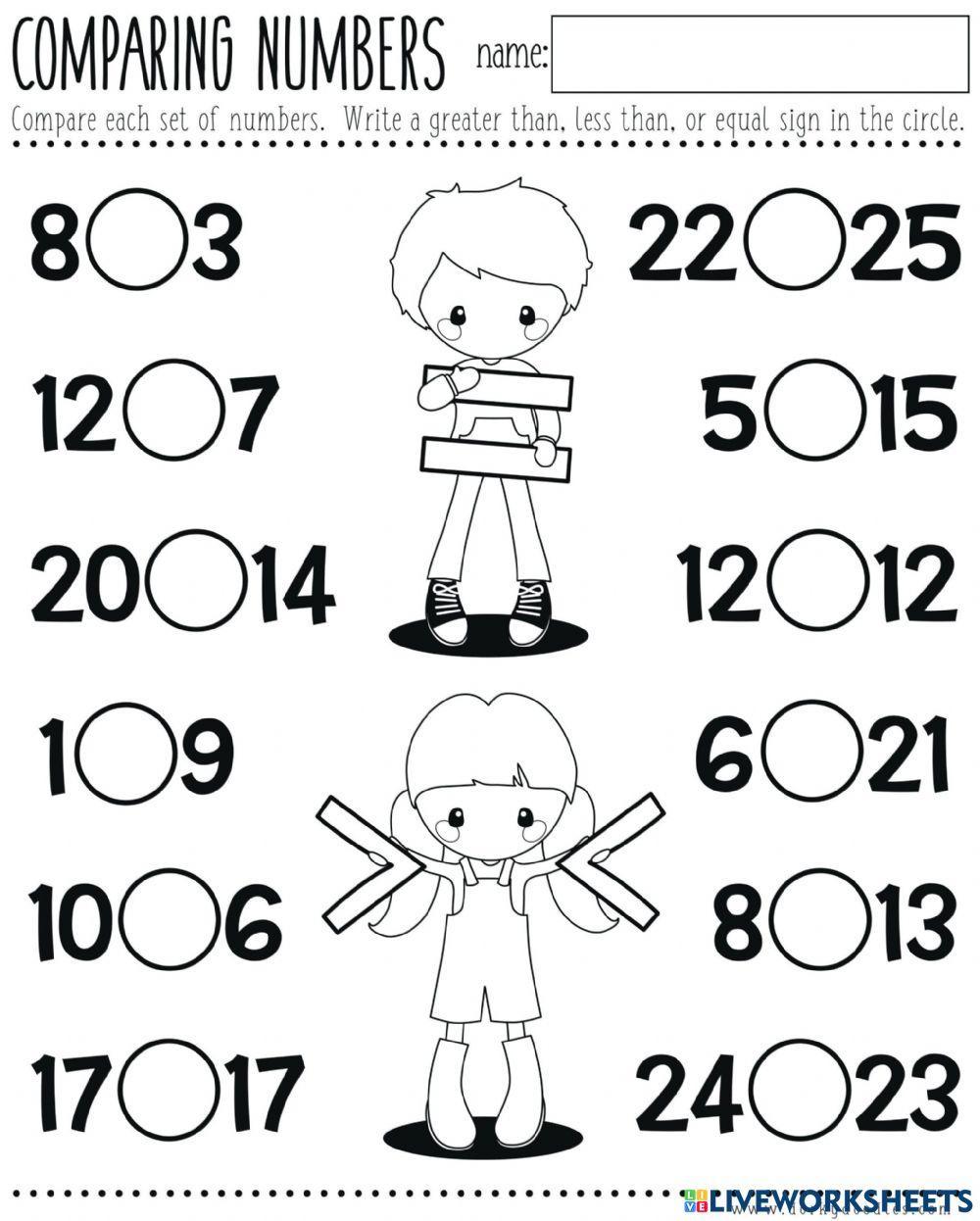 Greater than less than equal to worksheets
