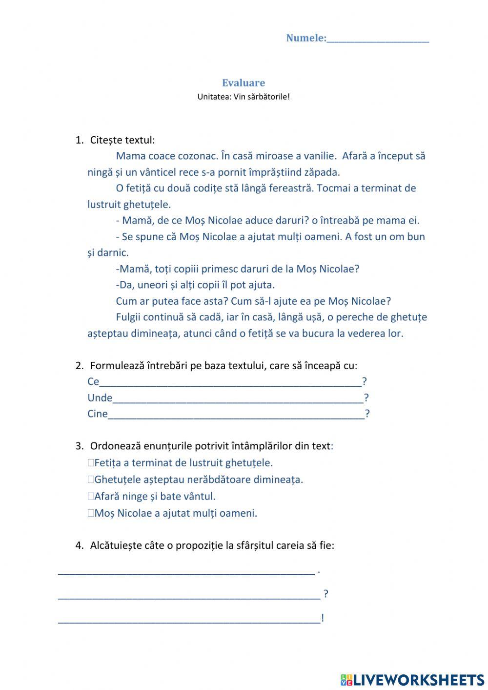 CLR Evaluare worksheet | Live Worksheets