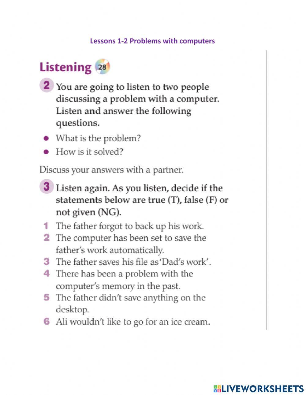 Problems with computers - listening task