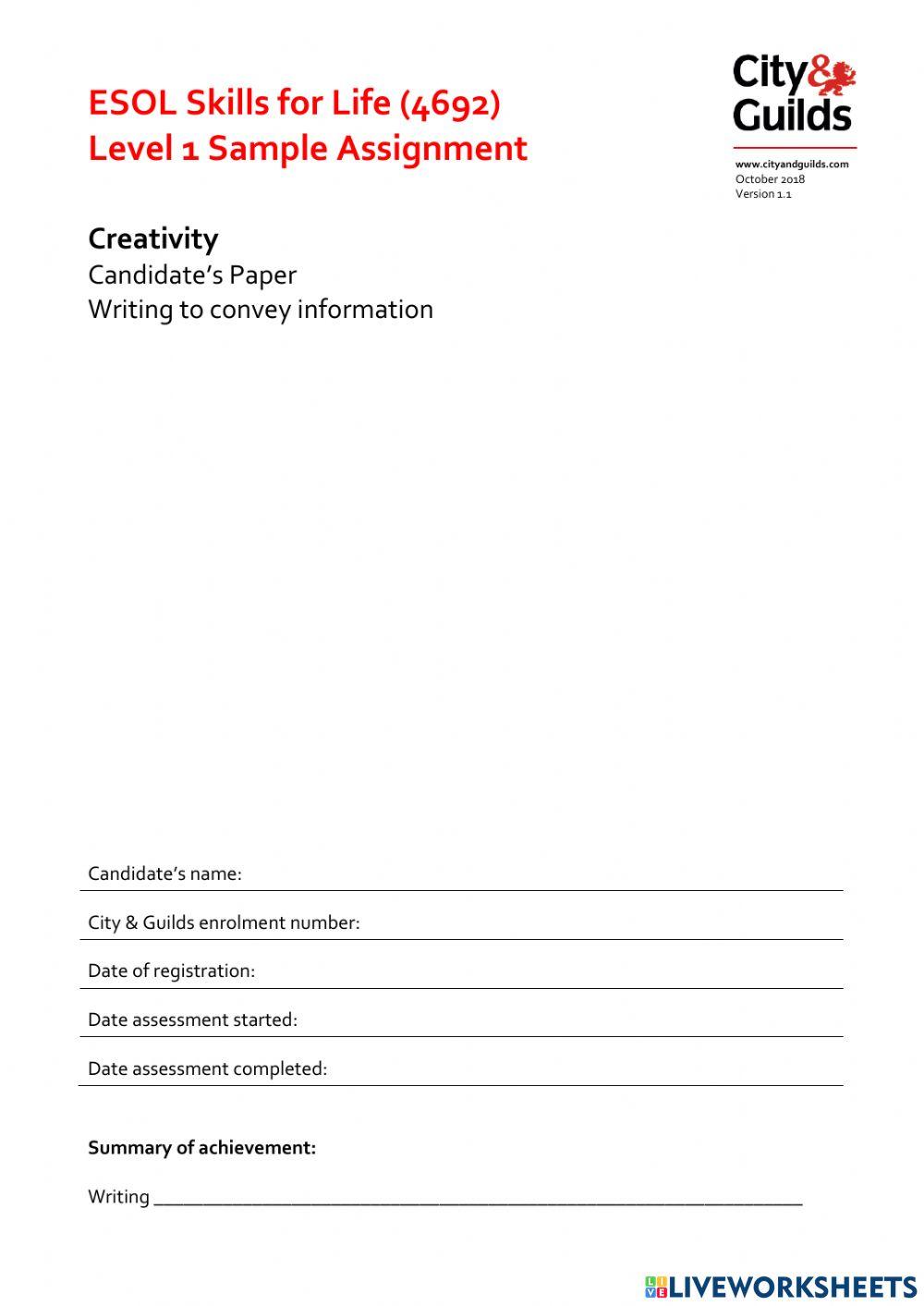 Level 1 Writing - Creativity