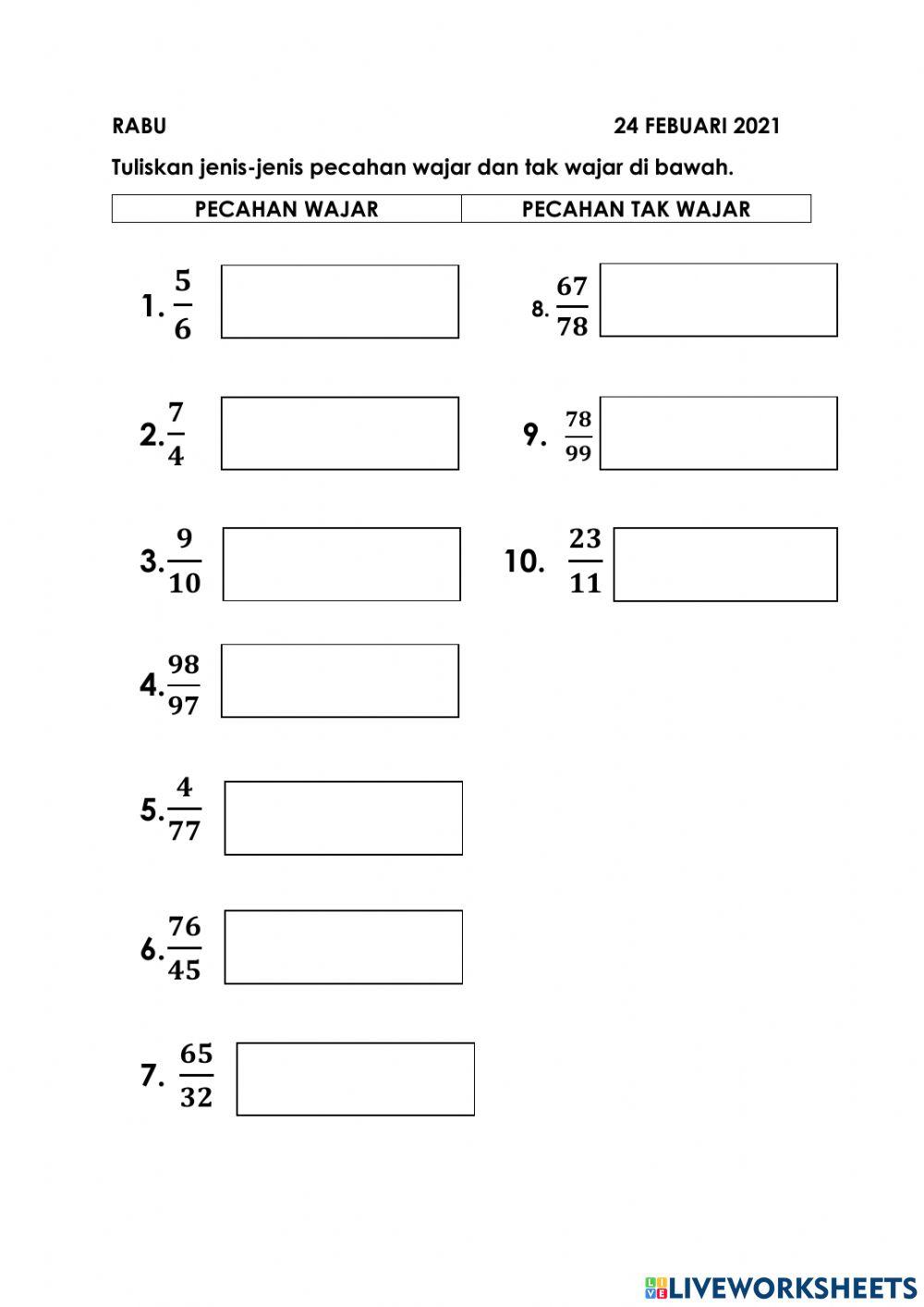 Pecahan wajar dan tak wajar