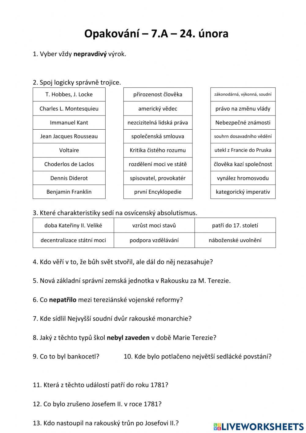 1. Opakování 7.A - Osvícenství