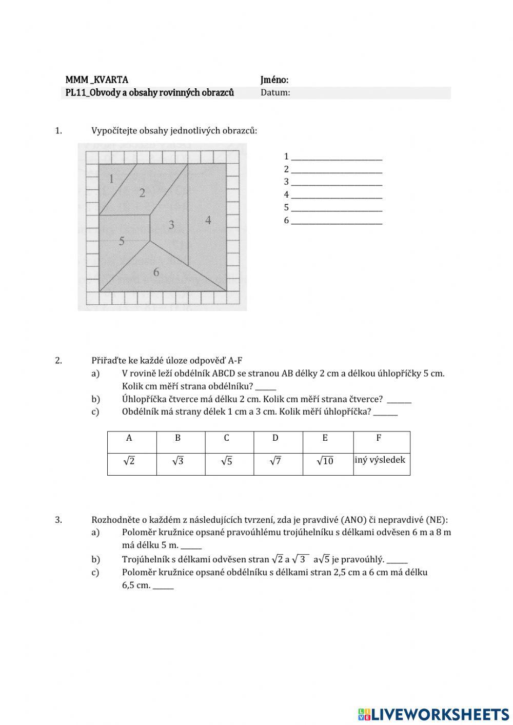 Obvody a obsahy rovinných útvarů