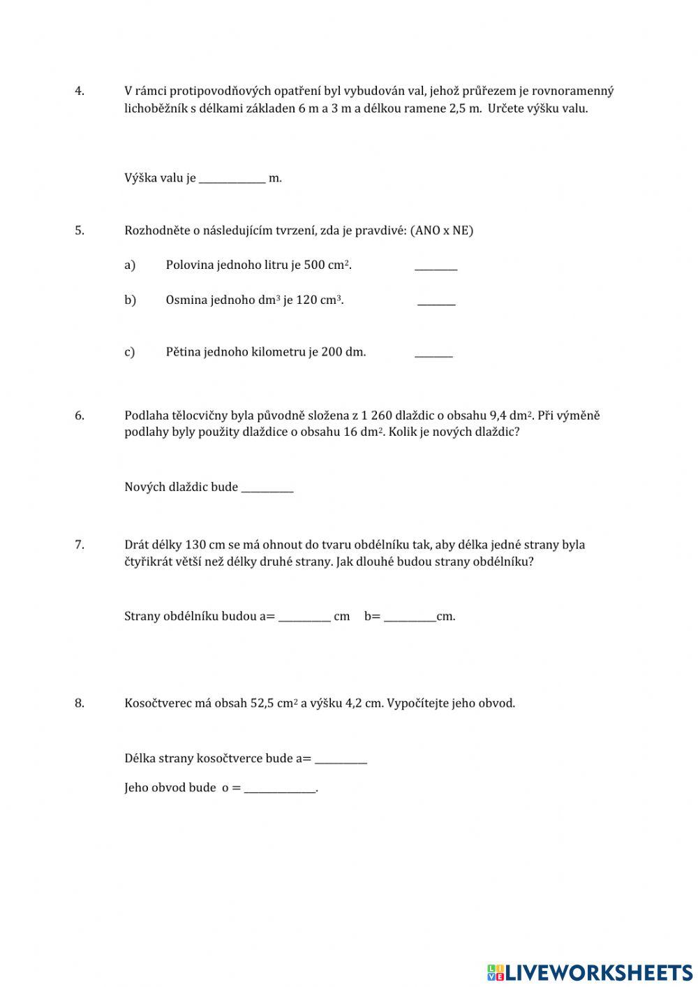 Obvody a obsahy rovinných útvarů