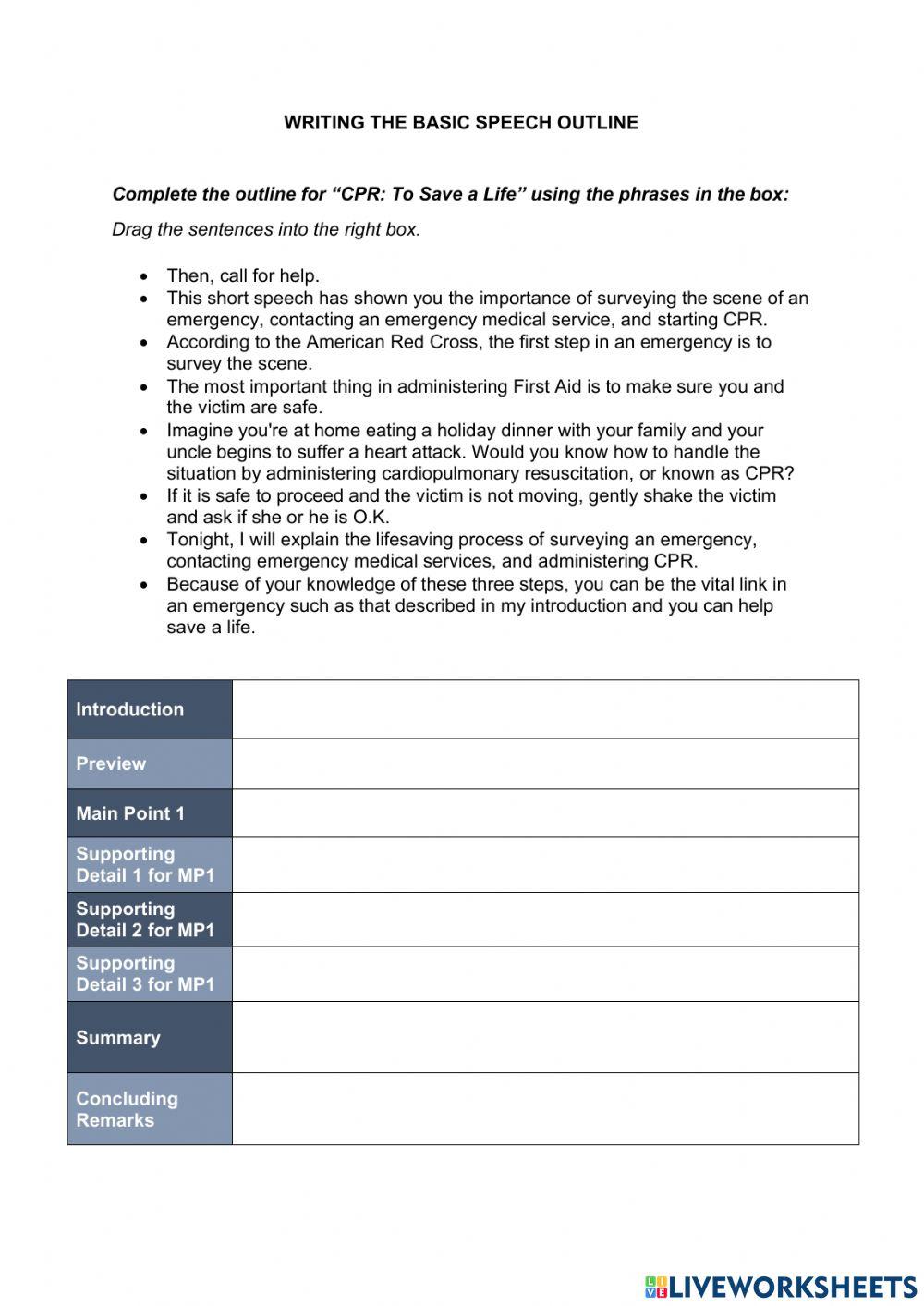 WRITING THE BASIC SPEECH OUTLINE 4775834 | Masuri binti