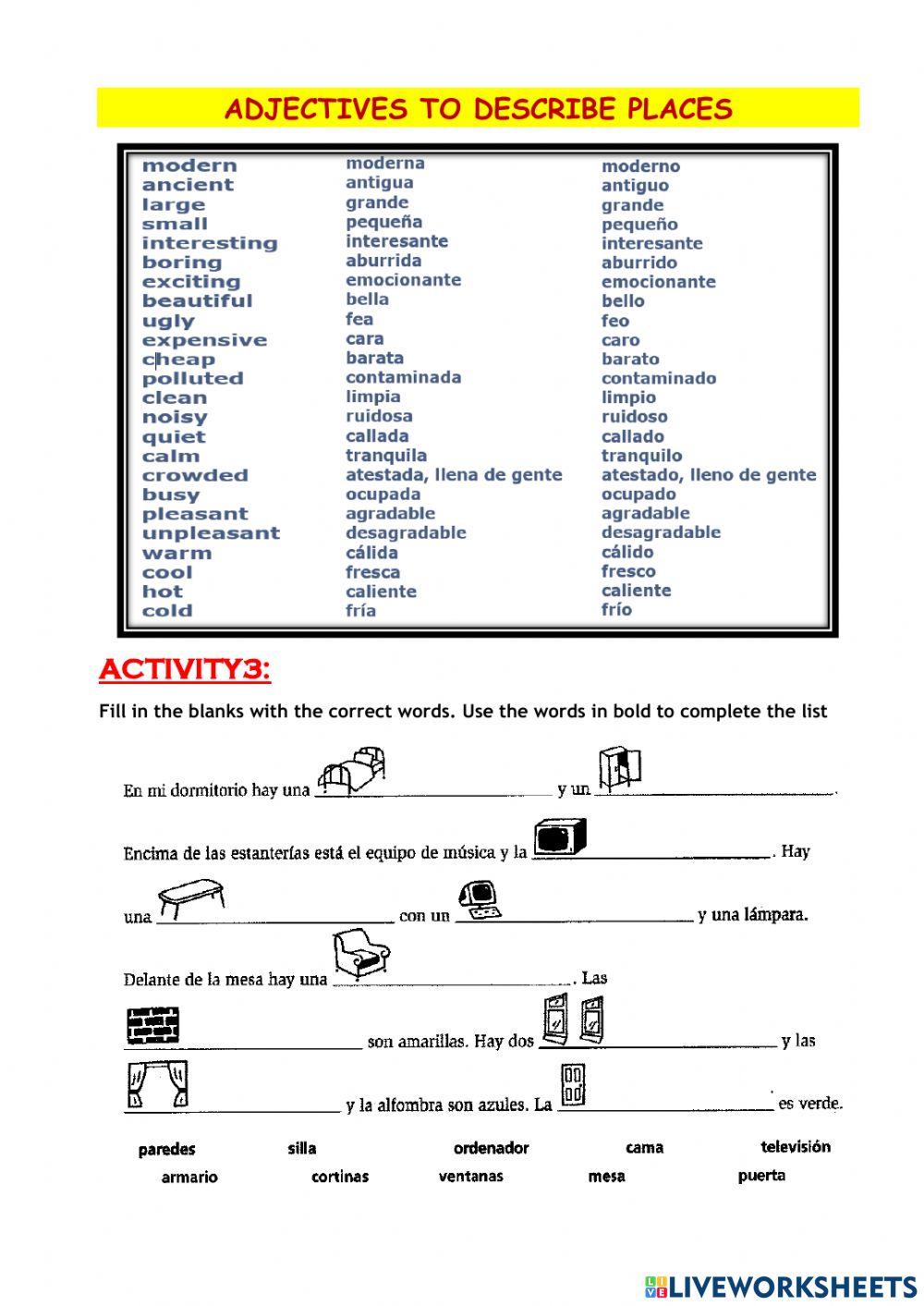 Gramatica y actividades mi casa