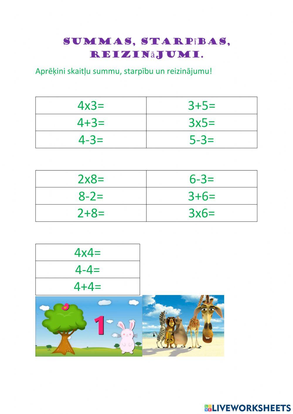 Summas, starpības, reizinājums