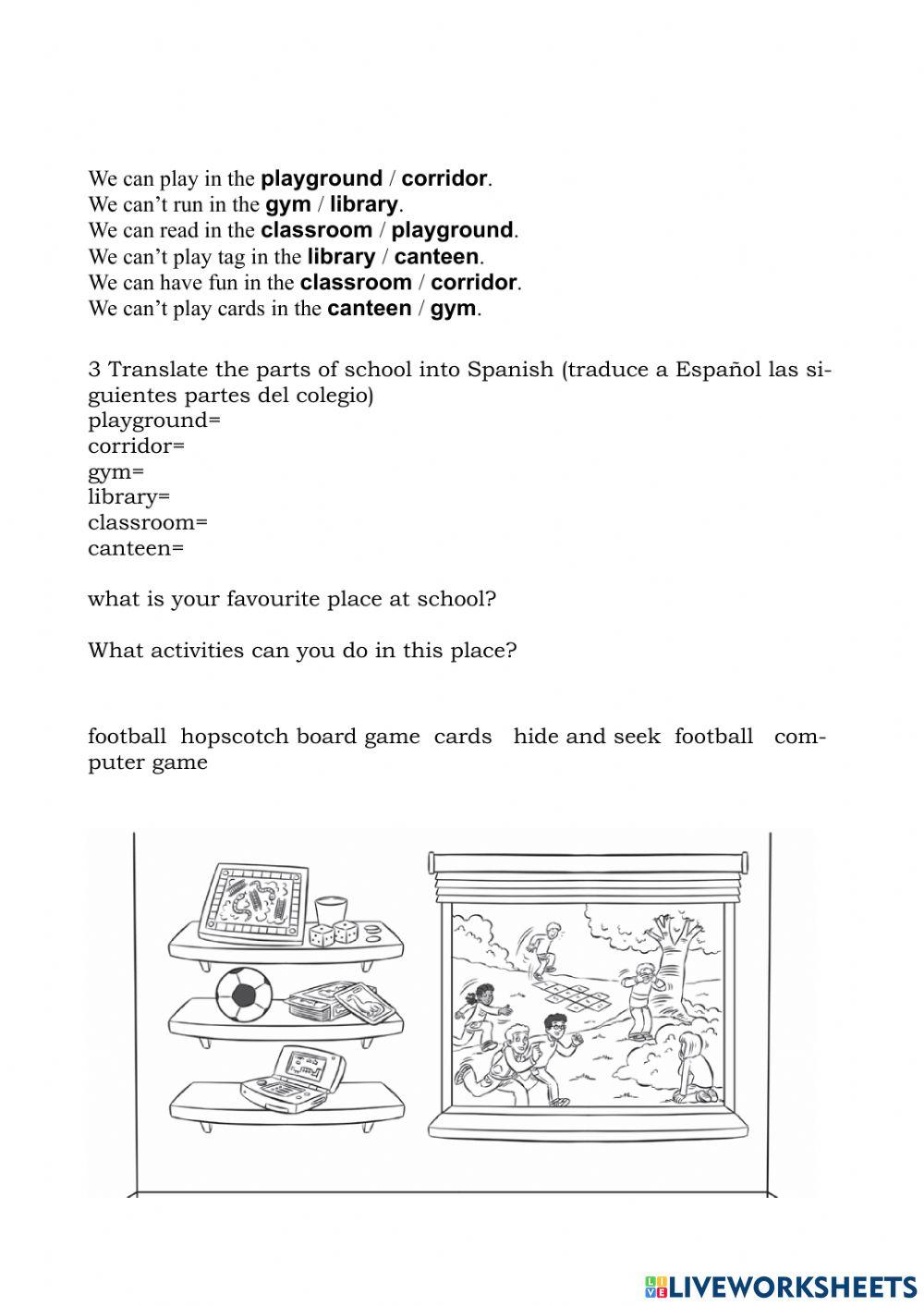 Free time activities and places in school