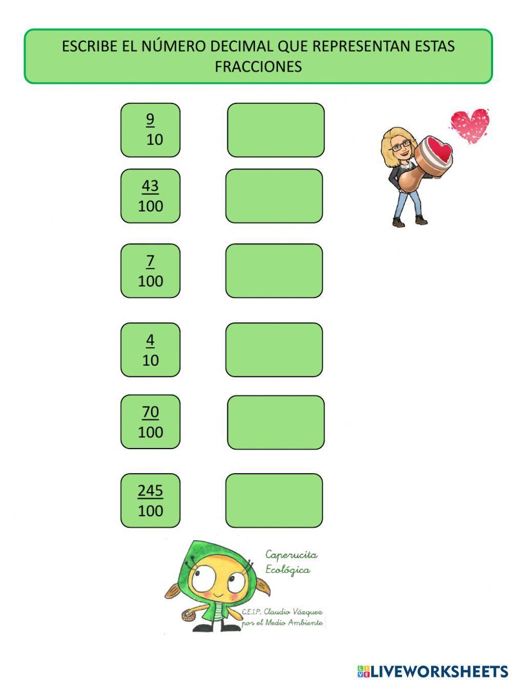 Convierte la fracción en número decimal