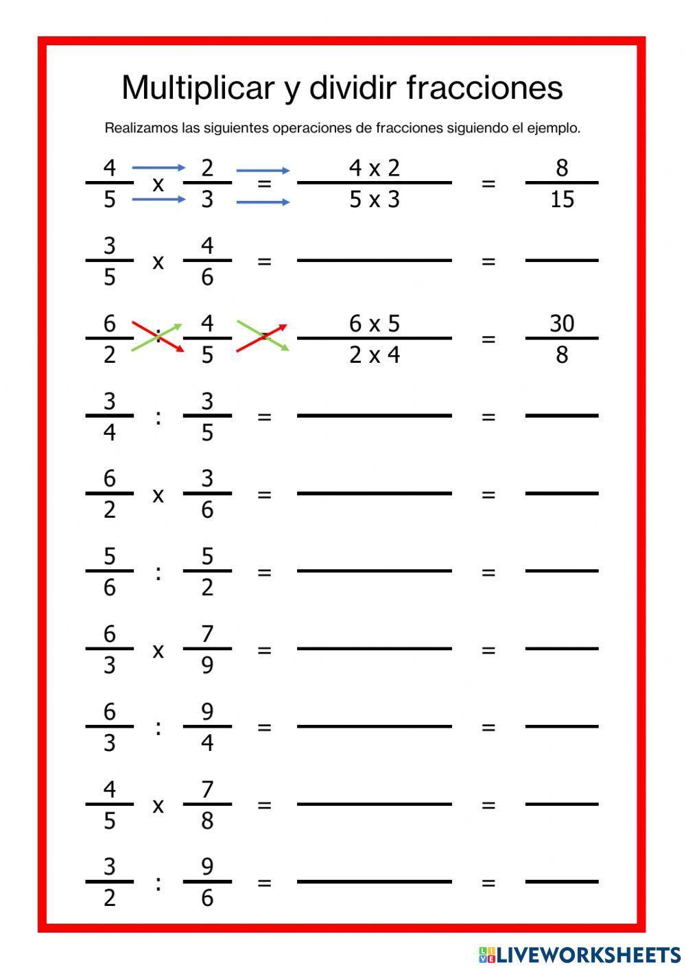 Multiplicar y dividir fracciones